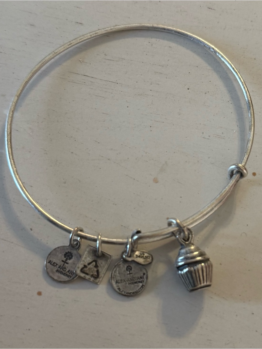Alex and Ani Silver-Tone Cupcake Charm Bangle Bracelet